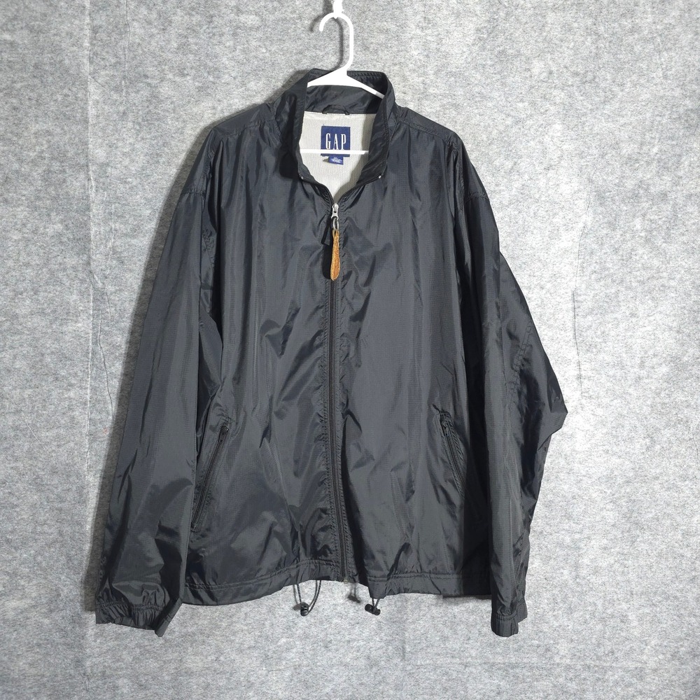 Gap Windbreaker Mens XXL Black Vintage Y2K Ripstop Full Zip Mesh Lined Jacket